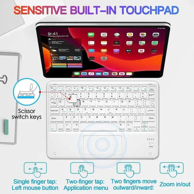 Alt view image 2 of 7 - Bluetooth Keyboard, Slim 7 Colors Backlit Wireless Bluetooth Keyboard with Touchpad Built in Rechargeable Battery for iOS Android Windows Tablets PC Smartphone