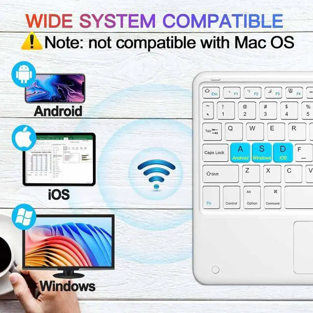 Alt view image 3 of 7 - Bluetooth Keyboard, Slim 7 Colors Backlit Wireless Bluetooth Keyboard with Touchpad Built in Rechargeable Battery for iOS Android Windows Tablets PC Smartphone