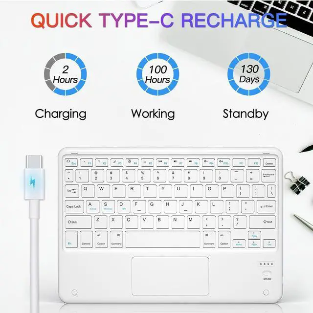 Alt view image 4 of 7 - Bluetooth Keyboard, Slim 7 Colors Backlit Wireless Bluetooth Keyboard with Touchpad Built in Rechargeable Battery for iOS Android Windows Tablets PC Smartphone
