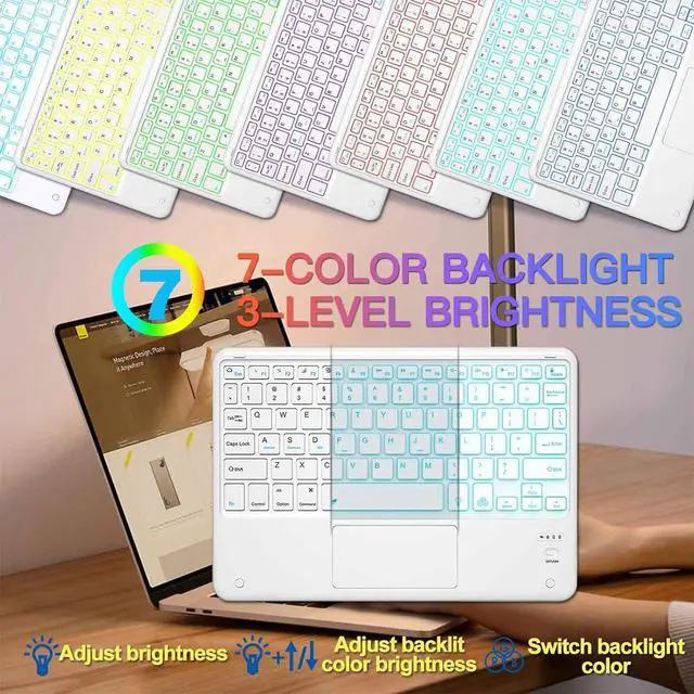 Alt view image 5 of 7 - Bluetooth Keyboard, Slim 7 Colors Backlit Wireless Bluetooth Keyboard with Touchpad Built in Rechargeable Battery for iOS Android Windows Tablets PC Smartphone