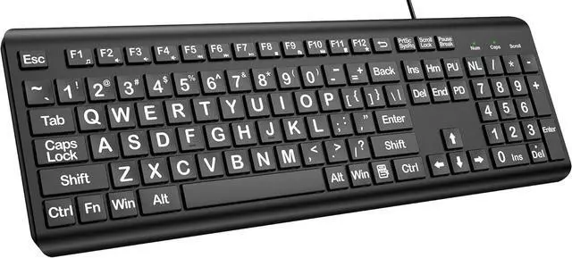 Main image of Large Print Computer Keyboard, Wired USB Full Size Quiet Keyboard with 4X Oversized Print Letters for Visually Impaired Low Vision Individuals Easy to See and Type for PC, Laptop,Windows