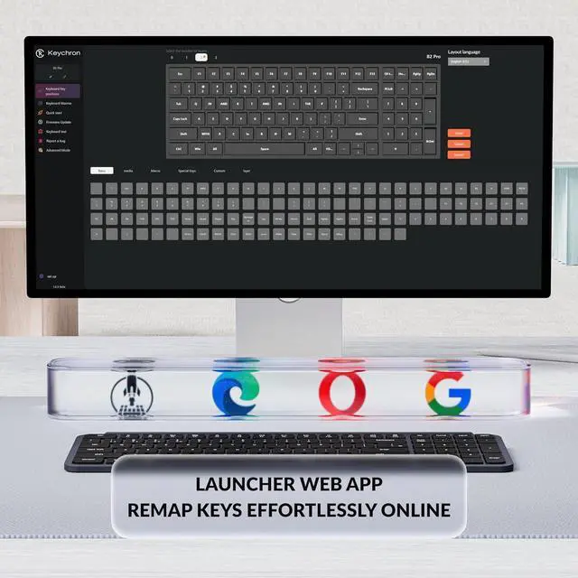 Alt view image 2 of 7 - Keychron Ultra-Slim B2 Pro Bluetooth Keyboard 2.4 GHz Wireless Lightweight 96% ZMK Launcher with Numeric Keypad Compatible for Mac Windows Linux - Space Gray