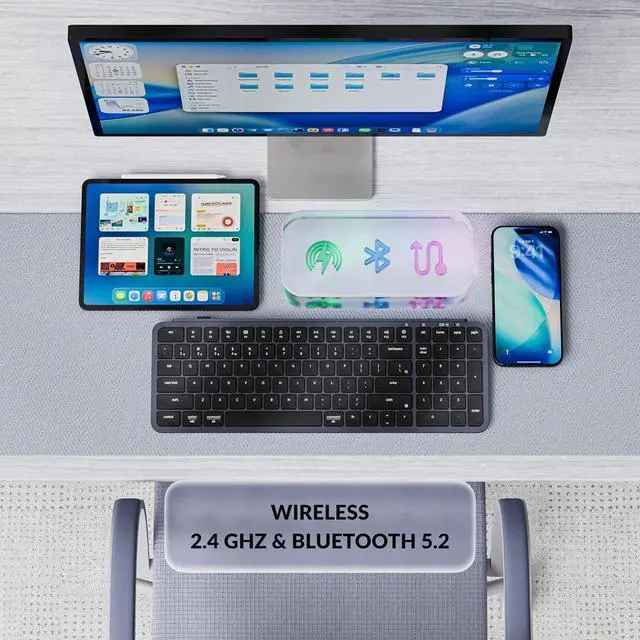 Alt view image 5 of 7 - Keychron Ultra-Slim B2 Pro Bluetooth Keyboard 2.4 GHz Wireless Lightweight 96% ZMK Launcher with Numeric Keypad Compatible for Mac Windows Linux - Space Gray