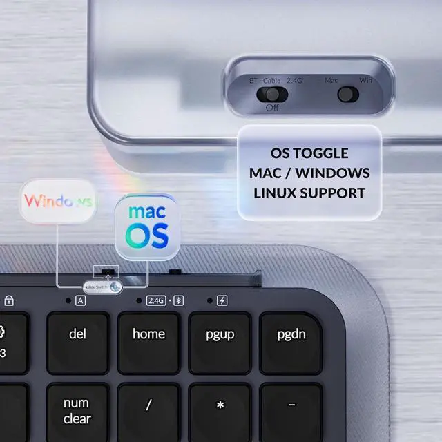 Alt view image 6 of 7 - Keychron Ultra-Slim B2 Pro Bluetooth Keyboard 2.4 GHz Wireless Lightweight 96% ZMK Launcher with Numeric Keypad Compatible for Mac Windows Linux - Space Gray