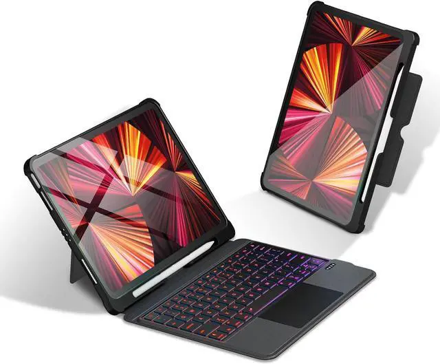 Main image of Omikamo for iPad 9th 8th 7th 10.2" Generation Case with Computer Keyboard, 7 Color Backlit Magnetic Wireless Keyboard for iPad Air 3rd/Pro 10.5, Trackpad, Pen Holder, 2 Bluetooth Device Connect