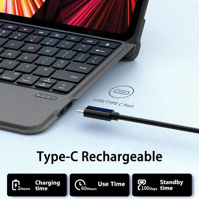 Alt view image 6 of 6 - Omikamo for iPad 9th 8th 7th 10.2" Generation Case with Computer Keyboard, 7 Color Backlit Magnetic Wireless Keyboard for iPad Air 3rd/Pro 10.5, Trackpad, Pen Holder, 2 Bluetooth Device Connect