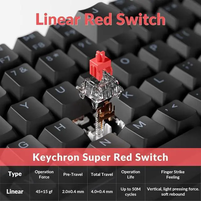 Alt view image 5 of 7 - Keychron K2 75% Layout QMK Wireless and Wired Options Mechanical Keyboard Super Red Switch, RGB Backlight with Shine-Through Double-Shot PBT Keycaps for Mac Windows-Version 3