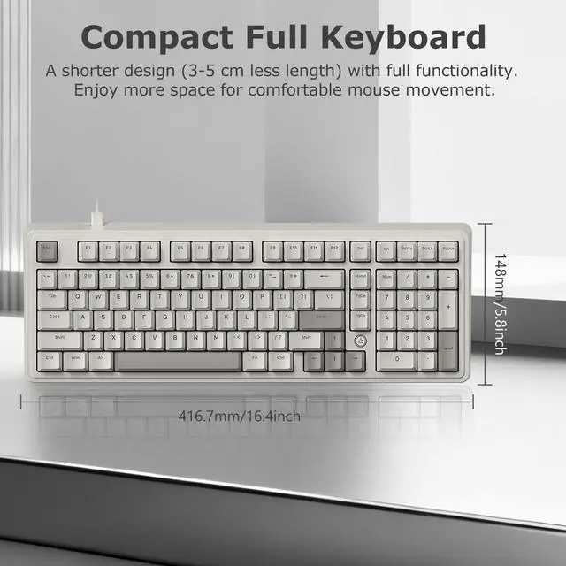 Alt view image 2 of 6 - FIRSTBLOOD ONLY GAME. AK980 Retro Mechanical Keyboard - 101-Key Hot-Swappable Gasket Mount Wired Keyboard with Pre-Lubed Red Switches, Anti-Ghosting, for Office & Quiet Typing (Grey-White)