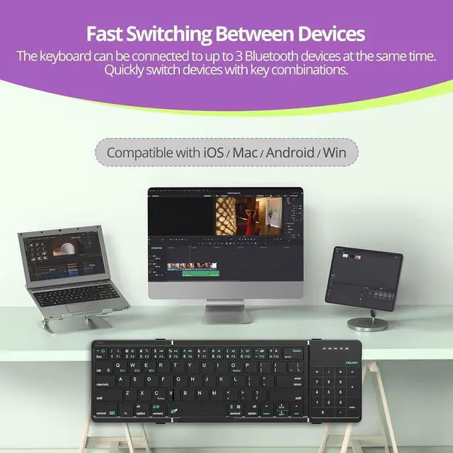 Alt view image 5 of 7 - Nillkin Pocket Foldable Keyboard with Touchpad & Wireless Bluetooth, Portable Travel Keyboard for Home or Mobile Office Replaces Keypads and Mouse Combo, Compatible with iPad, Laptop, Tablet - Black