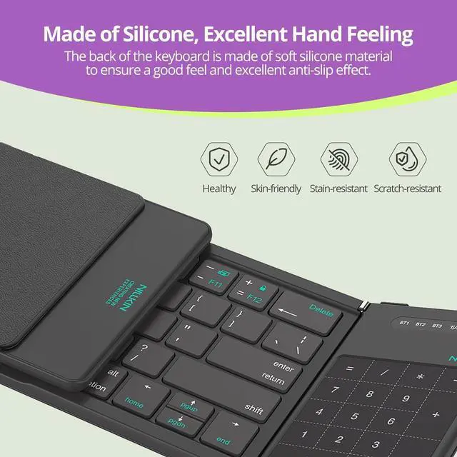 Alt view image 6 of 7 - Nillkin Pocket Foldable Keyboard with Touchpad & Wireless Bluetooth, Portable Travel Keyboard for Home or Mobile Office Replaces Keypads and Mouse Combo, Compatible with iPad, Laptop, Tablet - Black