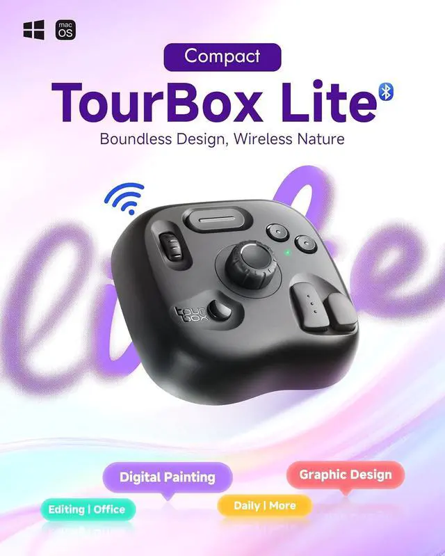 Alt view image 2 of 7 - TOUR BOX Lite Bluetooth - Compact Editing Keyboard, Artists Drawing Keypad, Works with Clip Studio Paint & More, Creative Console with Custom Software, Streamline All Workflow - Wireless (Unit Only)