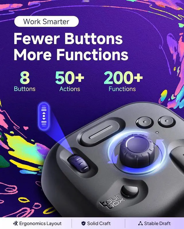 Alt view image 3 of 7 - TOUR BOX Lite Bluetooth - Compact Editing Keyboard, Artists Drawing Keypad, Works with Clip Studio Paint & More, Creative Console with Custom Software, Streamline All Workflow - Wireless (Unit Only)