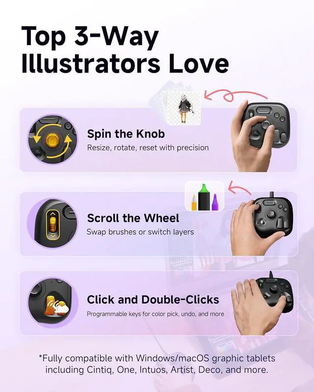 Alt view image 5 of 7 - TOUR BOX Lite Bluetooth - Compact Editing Keyboard, Artists Drawing Keypad, Works with Clip Studio Paint & More, Creative Console with Custom Software, Streamline All Workflow - Wireless (Unit Only)