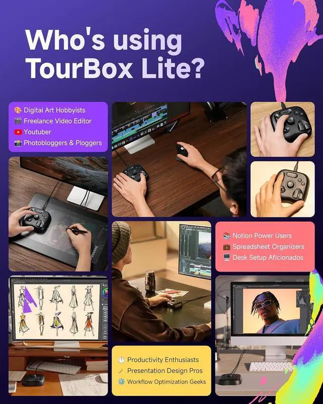 Alt view image 6 of 7 - TOUR BOX Lite Bluetooth - Compact Editing Keyboard, Artists Drawing Keypad, Works with Clip Studio Paint & More, Creative Console with Custom Software, Streamline All Workflow - Wireless (Unit Only)