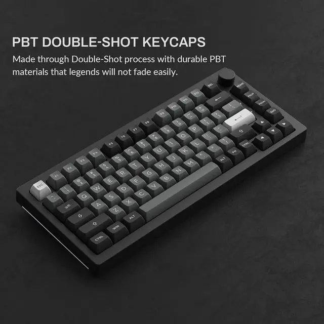 Alt view image 5 of 7 - Akko 5075B Plus Mechanical Keyboard 75% Percent RGB Hot-swappable Creamy Keyboard with Knob, Black & Silver Theme with PBT Double Shot ASA Profile Keycaps V3 Creamy Blue Pro Switch