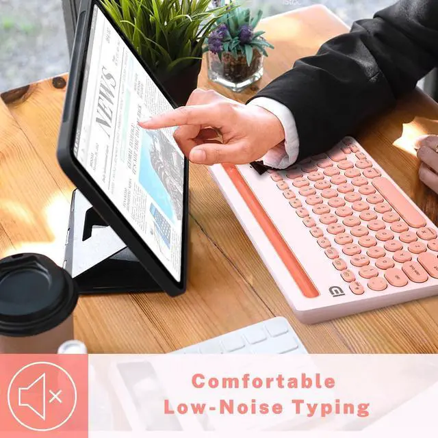 Alt view image 3 of 7 - Dual Channel Multi-Device Universal Cute Wireless Bluetooth Keyboard Portable Slim with 20m Connection Distance for Tablet Smart Phone PC Windows Android iOS Mac (Pink)