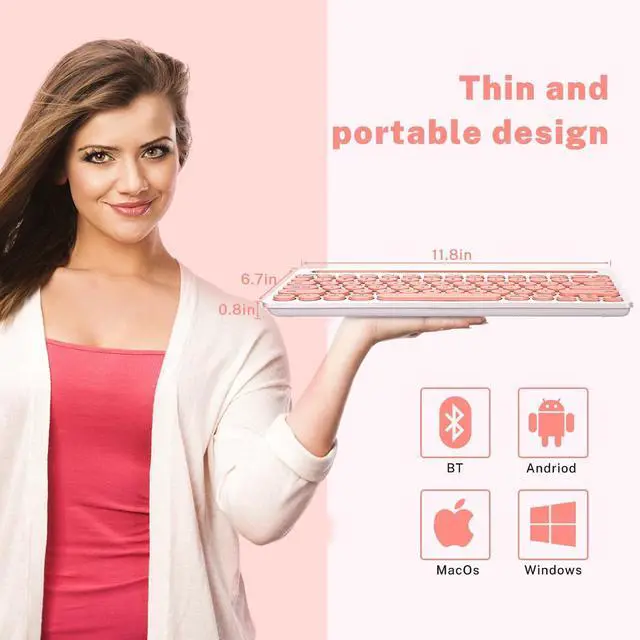 Alt view image 5 of 7 - Dual Channel Multi-Device Universal Cute Wireless Bluetooth Keyboard Portable Slim with 20m Connection Distance for Tablet Smart Phone PC Windows Android iOS Mac (Pink)