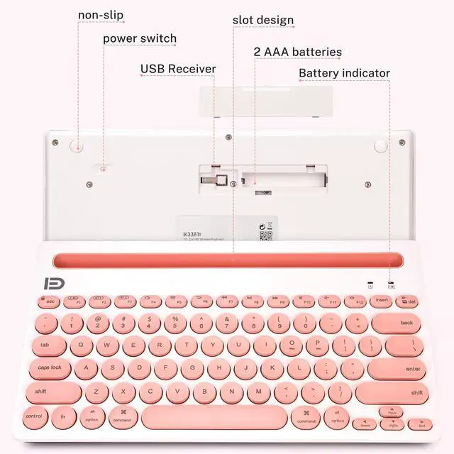 Alt view image 7 of 7 - Dual Channel Multi-Device Universal Cute Wireless Bluetooth Keyboard Portable Slim with 20m Connection Distance for Tablet Smart Phone PC Windows Android iOS Mac (Pink)
