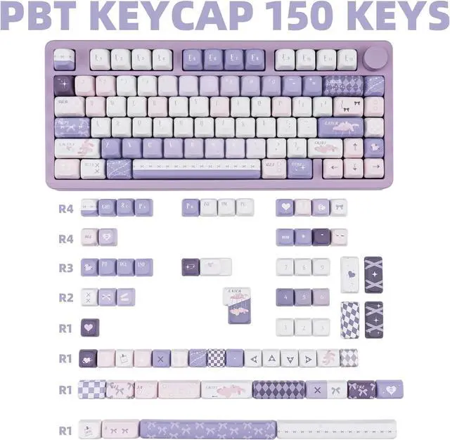 Alt view image 2 of 7 - PBT Keycaps 150 Keys Dye-Sublimation Cute Keycap MOA Profile Purple Anime Keycap Custom Keycap Set with 7U/Split Spacebar for Alice/ 61/64/68/84/87/100/104/108 Mechanical Keyboard