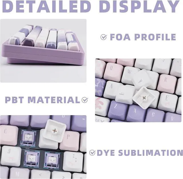 Alt view image 3 of 7 - PBT Keycaps 150 Keys Dye-Sublimation Cute Keycap MOA Profile Purple Anime Keycap Custom Keycap Set with 7U/Split Spacebar for Alice/ 61/64/68/84/87/100/104/108 Mechanical Keyboard
