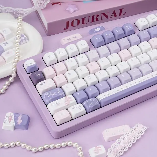 Alt view image 4 of 7 - PBT Keycaps 150 Keys Dye-Sublimation Cute Keycap MOA Profile Purple Anime Keycap Custom Keycap Set with 7U/Split Spacebar for Alice/ 61/64/68/84/87/100/104/108 Mechanical Keyboard