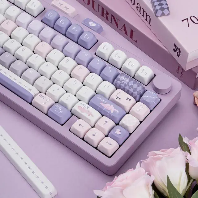 Alt view image 5 of 7 - PBT Keycaps 150 Keys Dye-Sublimation Cute Keycap MOA Profile Purple Anime Keycap Custom Keycap Set with 7U/Split Spacebar for Alice/ 61/64/68/84/87/100/104/108 Mechanical Keyboard