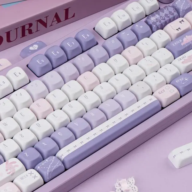 Alt view image 6 of 7 - PBT Keycaps 150 Keys Dye-Sublimation Cute Keycap MOA Profile Purple Anime Keycap Custom Keycap Set with 7U/Split Spacebar for Alice/ 61/64/68/84/87/100/104/108 Mechanical Keyboard
