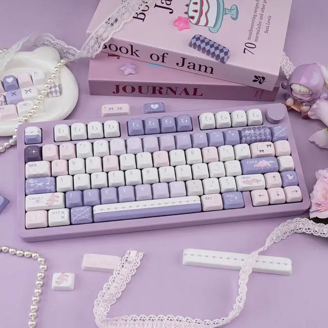 Alt view image 7 of 7 - PBT Keycaps 150 Keys Dye-Sublimation Cute Keycap MOA Profile Purple Anime Keycap Custom Keycap Set with 7U/Split Spacebar for Alice/ 61/64/68/84/87/100/104/108 Mechanical Keyboard
