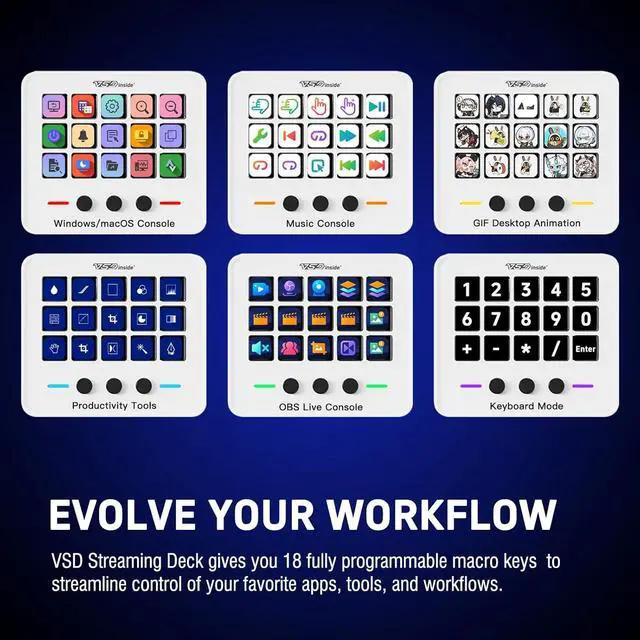 Alt view image 3 of 7 - Macro Keypad, Stream Controller Deck Gaming Streaming Shortcut Keyboard, 18 Programmable Keys Customizable Visual AI Pad USB Soundboard for OBS, YouTube, Desk Office Setup, Laptop, PC, Mac