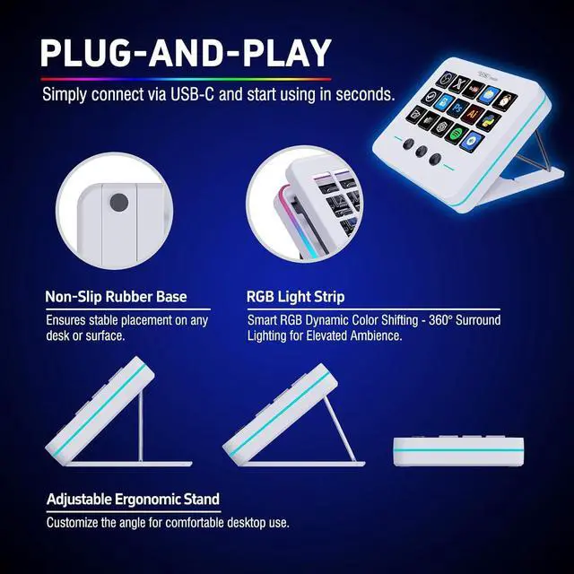 Alt view image 4 of 7 - Macro Keypad, Stream Controller Deck Gaming Streaming Shortcut Keyboard, 18 Programmable Keys Customizable Visual AI Pad USB Soundboard for OBS, YouTube, Desk Office Setup, Laptop, PC, Mac