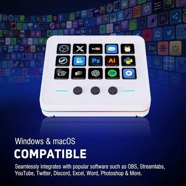 Alt view image 7 of 7 - Macro Keypad, Stream Controller Deck Gaming Streaming Shortcut Keyboard, 18 Programmable Keys Customizable Visual AI Pad USB Soundboard for OBS, YouTube, Desk Office Setup, Laptop, PC, Mac