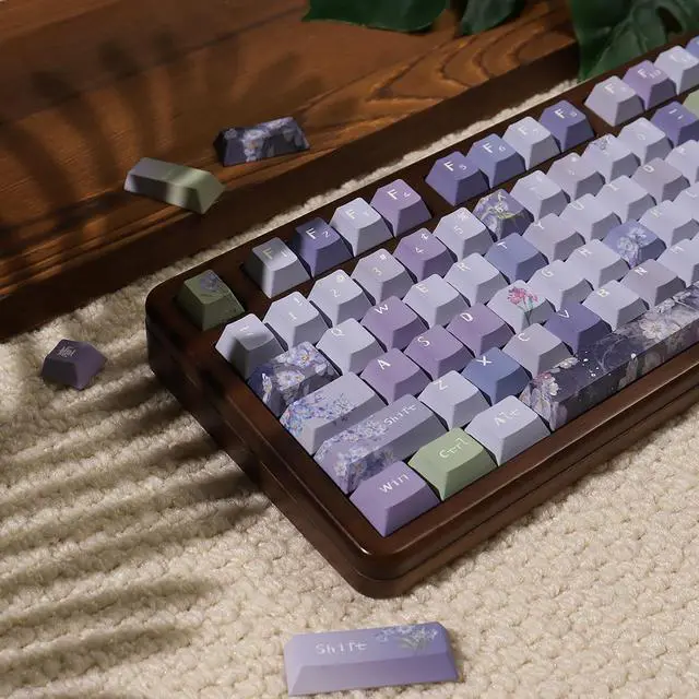 Alt view image 2 of 7 - 152 Keys Dye Sub PBT Custom Keycaps Cherry Profile Purple Blossom Keycaps Set Fit for Mechanical Keyboards Alice Keyboard Cherry Mx Switches