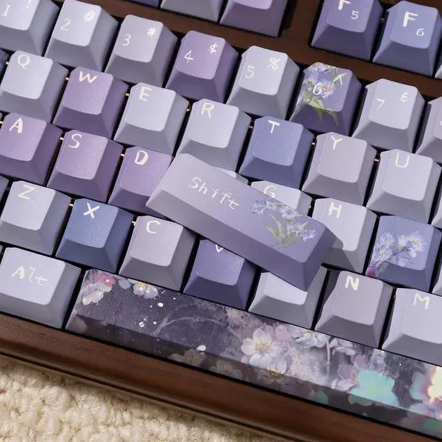 Alt view image 4 of 7 - 152 Keys Dye Sub PBT Custom Keycaps Cherry Profile Purple Blossom Keycaps Set Fit for Mechanical Keyboards Alice Keyboard Cherry Mx Switches