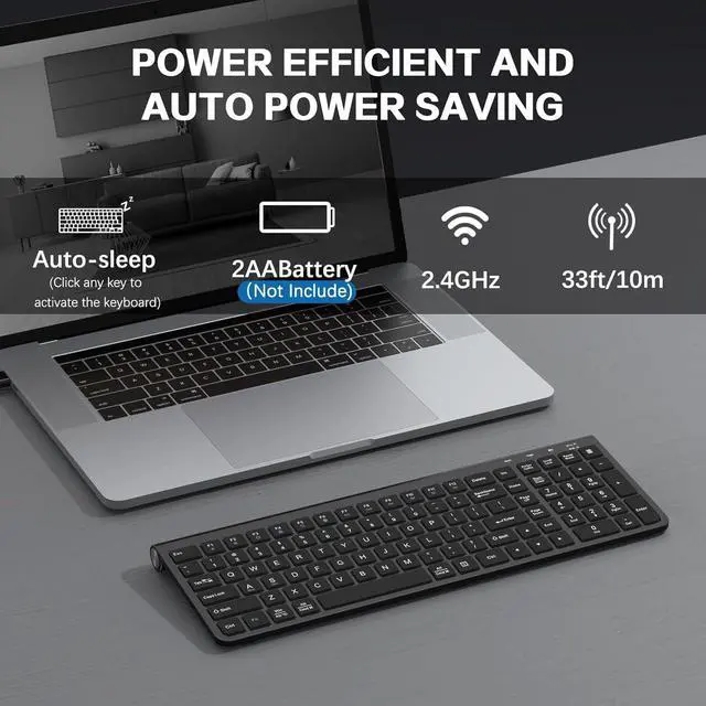 Alt view image 3 of 7 - JOYACCESS Wireless Keyboard, 2.4G Ergonomic and Slim Wireless Keyboard with USB & Type C, Full Size and Portable Design for Computer/Laptop/Windows/Mac-Black