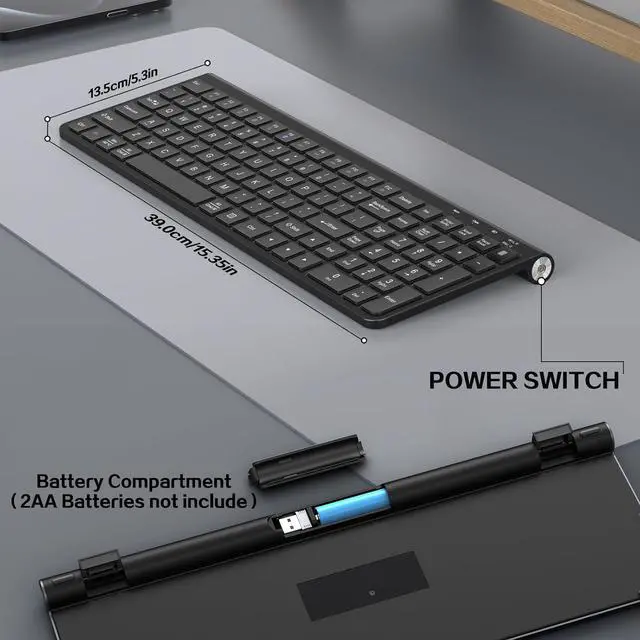 Alt view image 5 of 7 - JOYACCESS Wireless Keyboard, 2.4G Ergonomic and Slim Wireless Keyboard with USB & Type C, Full Size and Portable Design for Computer/Laptop/Windows/Mac-Black