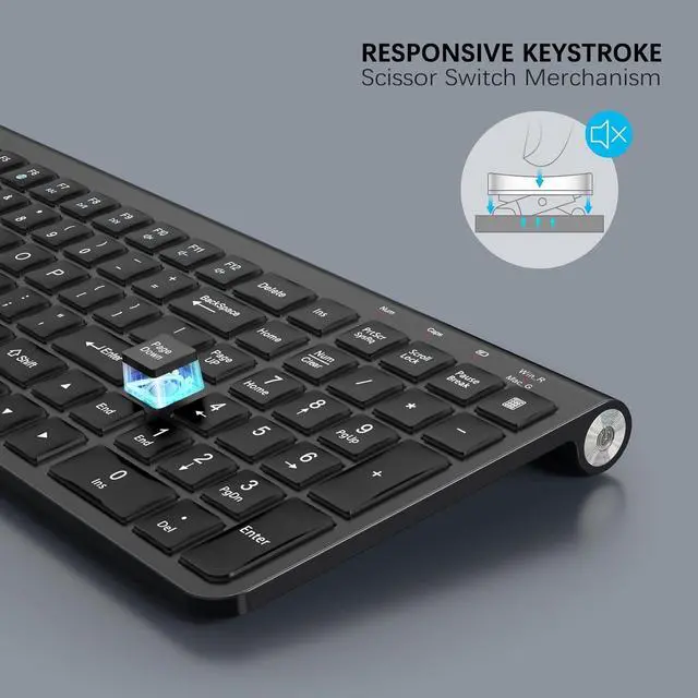 Alt view image 6 of 7 - JOYACCESS Wireless Keyboard, 2.4G Ergonomic and Slim Wireless Keyboard with USB & Type C, Full Size and Portable Design for Computer/Laptop/Windows/Mac-Black