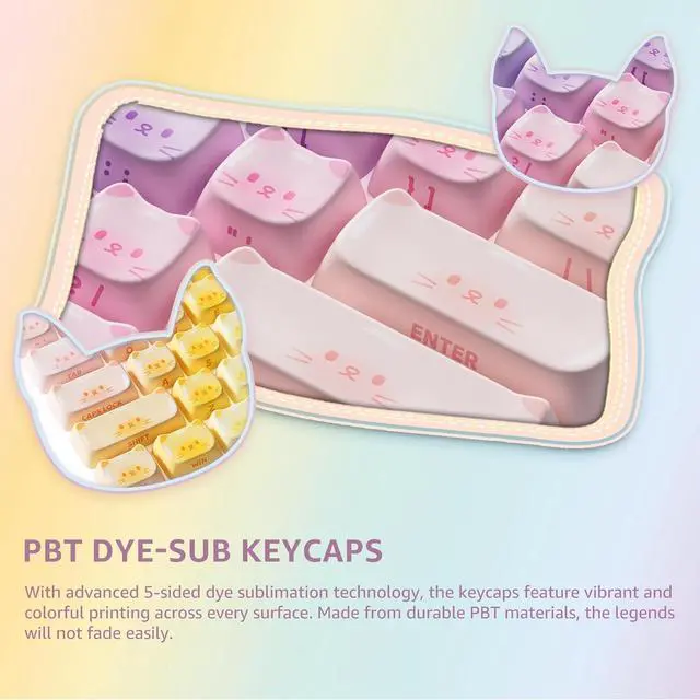 Alt view image 2 of 7 - Akko PBT Keycaps Set, Colorful Cats Keycap Mao Profile 142-Key Keycaps for Mechanical Keyboards