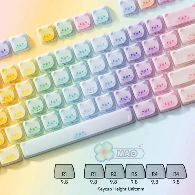 Alt view image 3 of 7 - Akko PBT Keycaps Set, Colorful Cats Keycap Mao Profile 142-Key Keycaps for Mechanical Keyboards