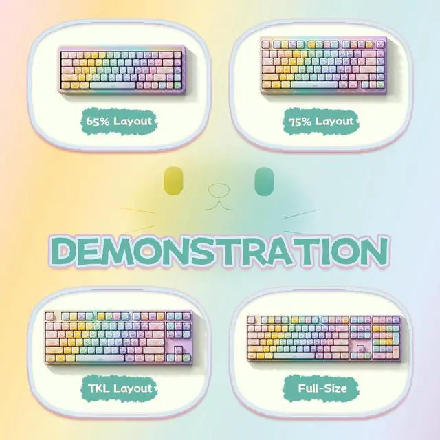 Alt view image 5 of 7 - Akko PBT Keycaps Set, Colorful Cats Keycap Mao Profile 142-Key Keycaps for Mechanical Keyboards