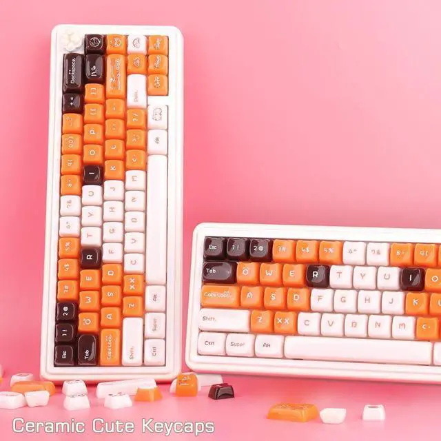 Alt view image 3 of 7 - Ceramic Jade Calico Cat Keycaps, 148 Keys Translucent Orange Jelly Cute Keycaps Mao Profile Creamy Custom Keycap for Cherry Gateron MX Swithes Mechanical Keyboards