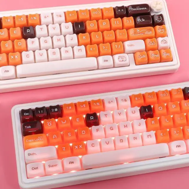 Alt view image 4 of 7 - Ceramic Jade Calico Cat Keycaps, 148 Keys Translucent Orange Jelly Cute Keycaps Mao Profile Creamy Custom Keycap for Cherry Gateron MX Swithes Mechanical Keyboards