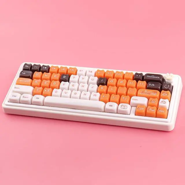Alt view image 5 of 7 - Ceramic Jade Calico Cat Keycaps, 148 Keys Translucent Orange Jelly Cute Keycaps Mao Profile Creamy Custom Keycap for Cherry Gateron MX Swithes Mechanical Keyboards