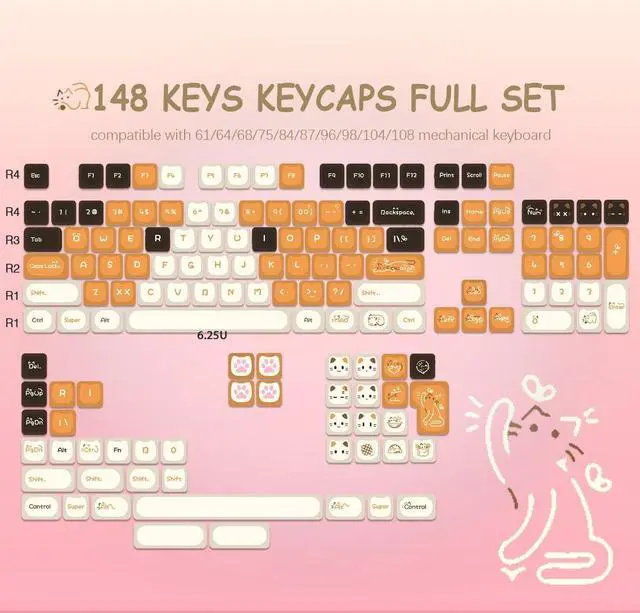 Alt view image 6 of 7 - Ceramic Jade Calico Cat Keycaps, 148 Keys Translucent Orange Jelly Cute Keycaps Mao Profile Creamy Custom Keycap for Cherry Gateron MX Swithes Mechanical Keyboards