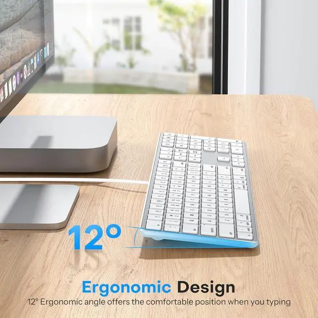 Alt view image 5 of 7 - OMOTON Wired Keyboard Compatible with Mac, Dual Interface (USB and Type-C) Compatible with MacBook Pro/Air, iMac, Mac mini/Pro Laptop, Full-Size Keyboard with Numeric Keypad, Silver