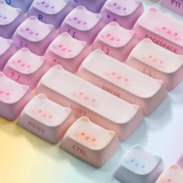 Alt view image 4 of 7 - Akko PBT Keycaps Set, Colorful Cats Keycap Mao Profile 142-Key Keycaps for Mechanical Keyboards