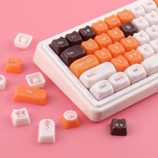 Alt view image 7 of 7 - Ceramic Jade Calico Cat Keycaps, 148 Keys Translucent Orange Jelly Cute Keycaps Mao Profile Creamy Custom Keycap for Cherry Gateron MX Swithes Mechanical Keyboards