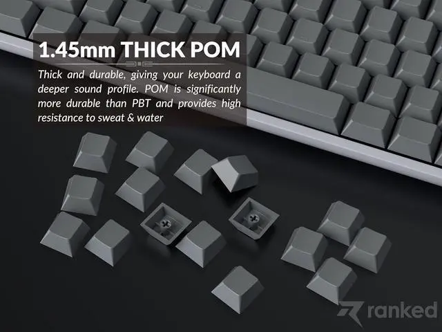 Alt view image 6 of 7 - Ranked POM Blank Premium Keycap Set | 1.45 mm Thick POM | Cherry Profile for Custom Mechanical Keyboard (Ash Grey, 169 Keys)