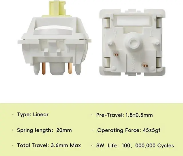 Alt view image 3 of 6 - GATERON Creamy Linear Silent Keyboard Switch for Mechanical Gaming Keyboard, 5-Pin 45gf Quiet Pre-Lubed Switches with Standard MX Structure (72pcs)
