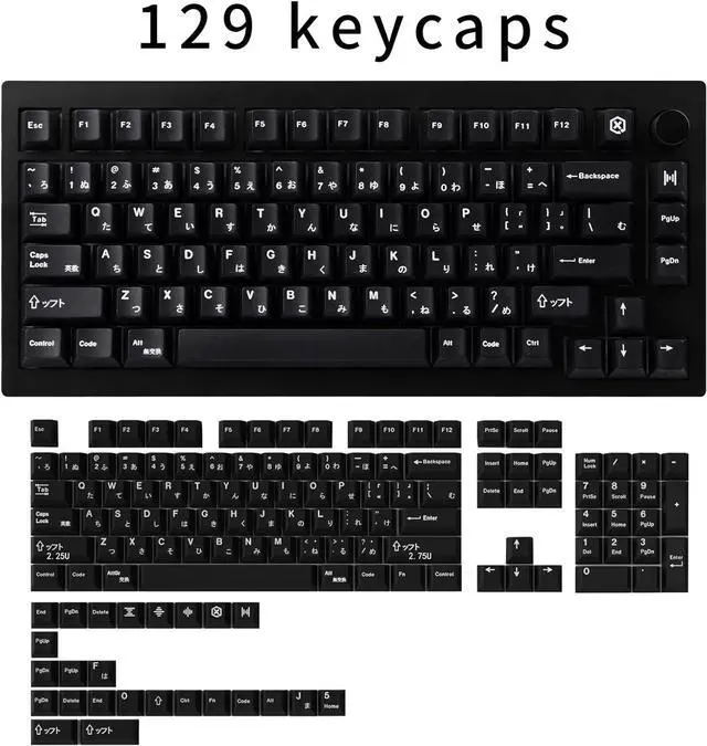 Alt view image 2 of 7 - Black Japanese Keycaps 129 Keys, Minimalist Style Cherry Profile Key Caps, PBT Dye Sublimation Customized Keycaps Set Compatible with Cherry MX Switches Mechanical Keyboards