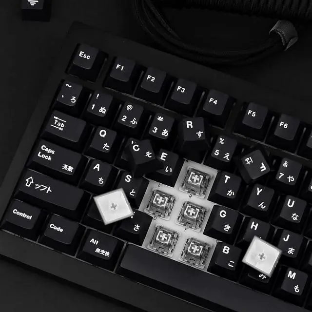 Alt view image 5 of 7 - Black Japanese Keycaps 129 Keys, Minimalist Style Cherry Profile Key Caps, PBT Dye Sublimation Customized Keycaps Set Compatible with Cherry MX Switches Mechanical Keyboards